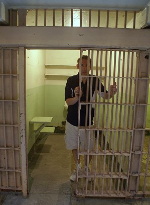 Paul Denton in Alcatraz prison cell