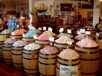 Barrels of sweets in San Francisco sweet shop