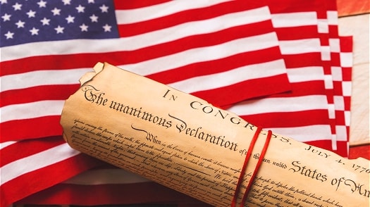 Declaration of independence and American flags 