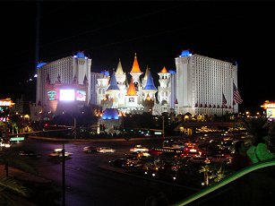 Excalibur casino at night in Las Vegas