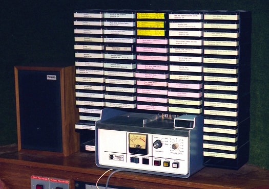 Radio studio Plessey cart machine and jingle carts